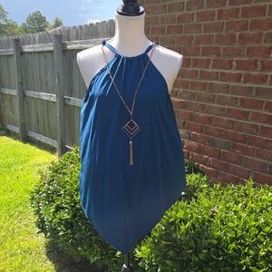 First Love Teal Blue Dress Top With Removeable Necklace Size L